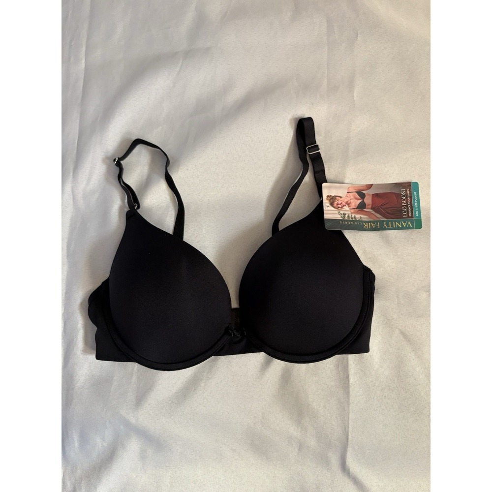 NEW Vanity Fair Ego Boost Push Up Bra Womens 36C Black Underwire Padded 2131101